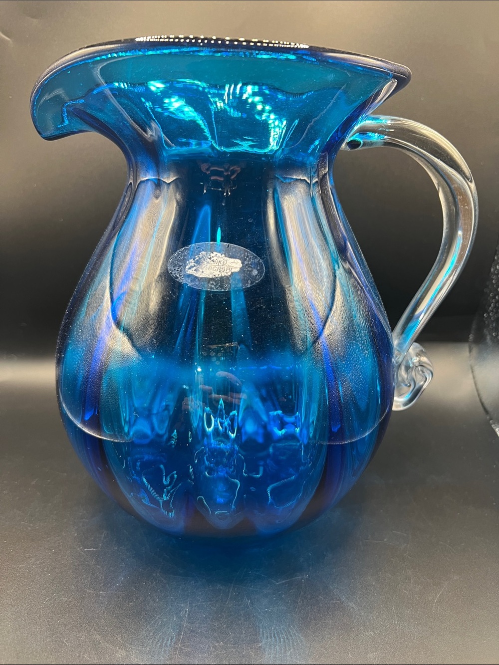 Signed Blenko Handblown Glass Pitcher - Art Glass Home Accent